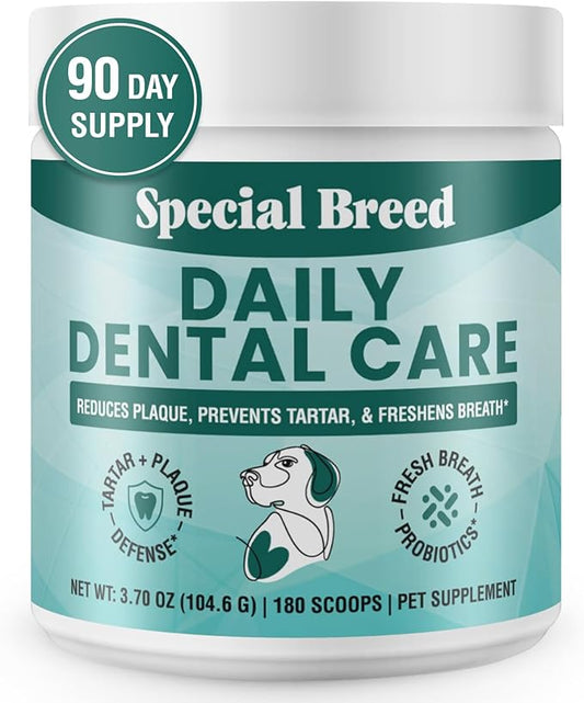 Dog Teeth Cleaning Powder – Natural Dog Dental Powder for Tartar Control, Fresh Breath & Gum Health – Daily Plaque Remover with Zeolite, Brown Algae, Probiotics & Rosemary – 180 Scoops-PawvioPets