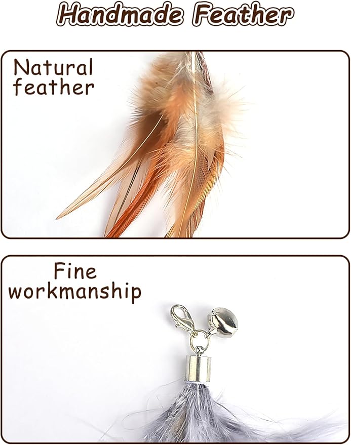 Cat Feather Toys Refills Cat Wand Replacement Feathers 6 PCS Handmade Cat Toy Feather Refills for Cat Wand Attachments Interactive Feather Cat Toy for Indoor Cats-PawvioPets