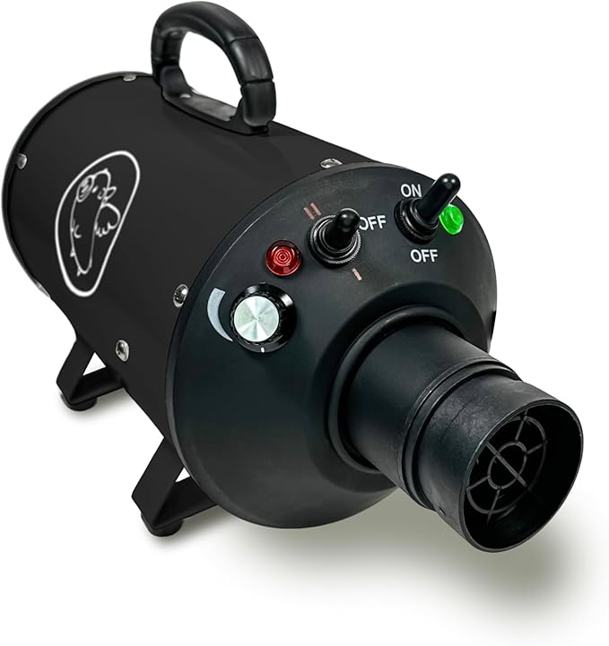 Flying Pig High Velocity Dog Pet Grooming Dryer w/Heater (Flying One, Black w/White Logo)-PawvioPets