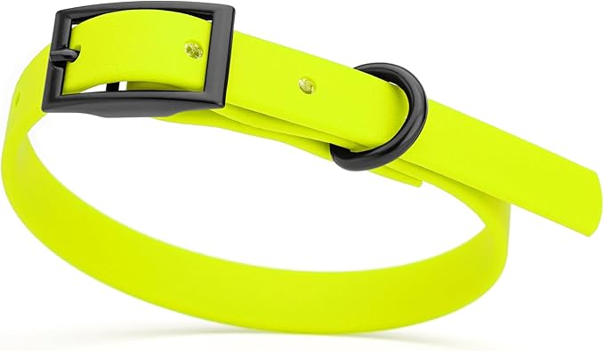Dogline Biothane Waterproof Dog Collar Strong Coated Nylon Webbing with Black Hardware Odor- Proof for Easy Care Easy to Clean High Performance Fits Small Medium or Large Dogs, Safety Yellow-PawvioPets
