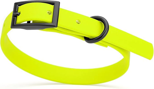Dogline Biothane Waterproof Dog Collar Strong Coated Nylon Webbing with Black Hardware Odor- Proof for Easy Care Easy to Clean High Performance Fits Small Medium or Large Dogs, Safety Yellow-PawvioPets