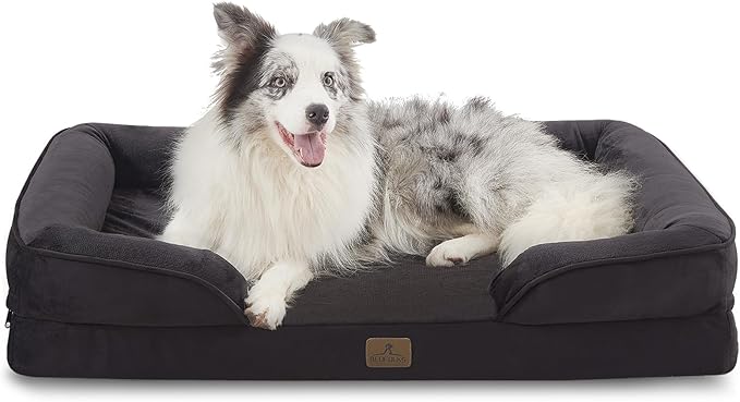 Bedfolks Orthopedic Dog Bed, Big Waterproof Dog Sofa Bed for Large Dogs, Egg Foam Pet Couch Bed with Removable Washable Cover and Nonslip Bottom, Black-PawvioPets