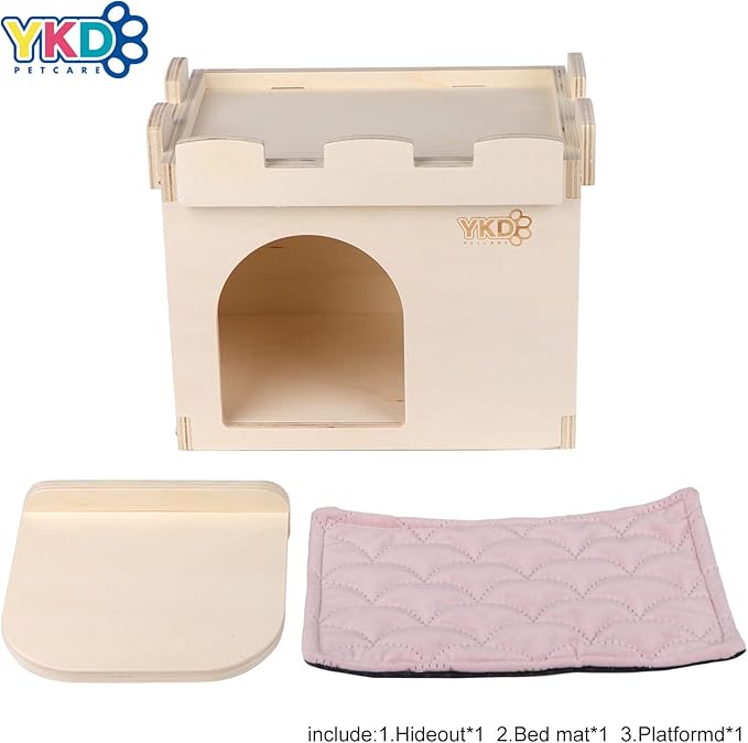 Castle Chinchilla House - Small Animal Hideout for Chinchilla Guinea Pig Hedgehog, or Rat - Ventilated Wooden Hamster Habitat with Multiple Doors - Made from Natural Wood-PawvioPets