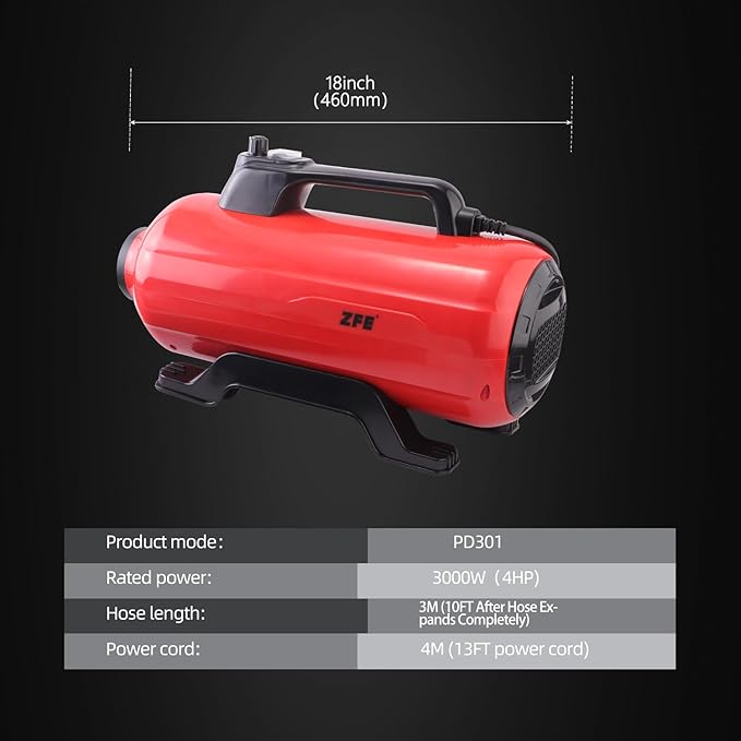 Dog Pet Dryer, 3000W High Velocity Pet Dryer Adjustable Speed Dog Grooming Blower Double Motor, Pet Grooming Hair Drying(4HP), Hot Air Dog Hair Dryer Blower with 2 Nozzle-PawvioPets