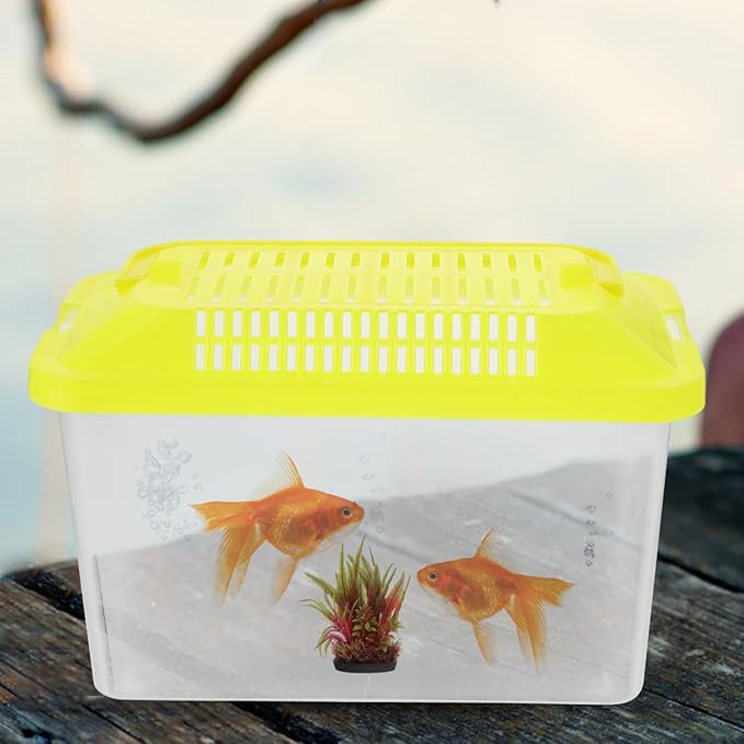 FRCOLOR Portable Plastic Turtle Tank - Transparent Aquarium Carrier Box for Small Pets Ideal for Hamsters Lizards and Fish Easy to Feed and Clean-PawvioPets