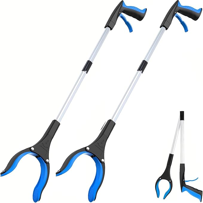 Grabber Reacher Tool - 32” Extra Long Foldable Gripper and Reaching Tool - Heavy Duty Pick Up Stick Grabbers for Seniors, Trash, Surgery Recovery Must Haves Gifts (Blue-2pc)-PawvioPets