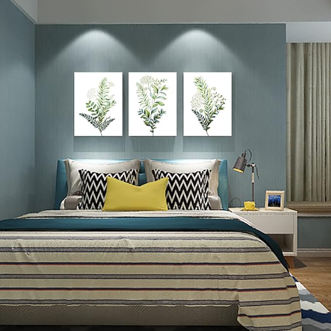 Canvas Wall Art For Living Room Large Size Wall Decorations For Kitchen Office Wall Decor Framed Canvas Print Poster Wall Painting Bedroom Green Leaves Wall Pictures Home Decor 20"X 28" 3 Piece-PawvioPets