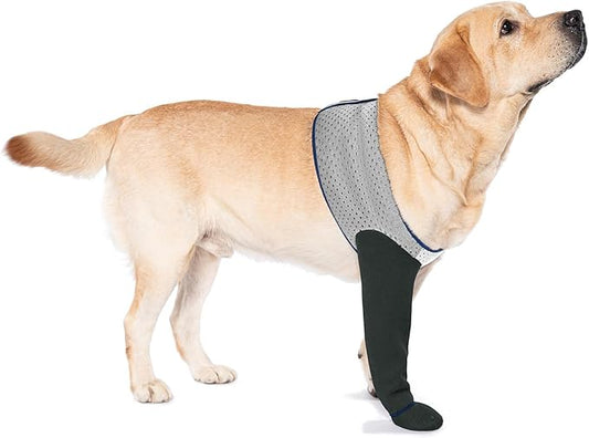 COODEO Dog Socks to Prevent Licking Paws, Healing Boots & Paw Protectors with Non-Slip Bottoms for Wound Protection, Waterproof Sleeve Shoes for Licking（Grey，3XL_Left-PawvioPets