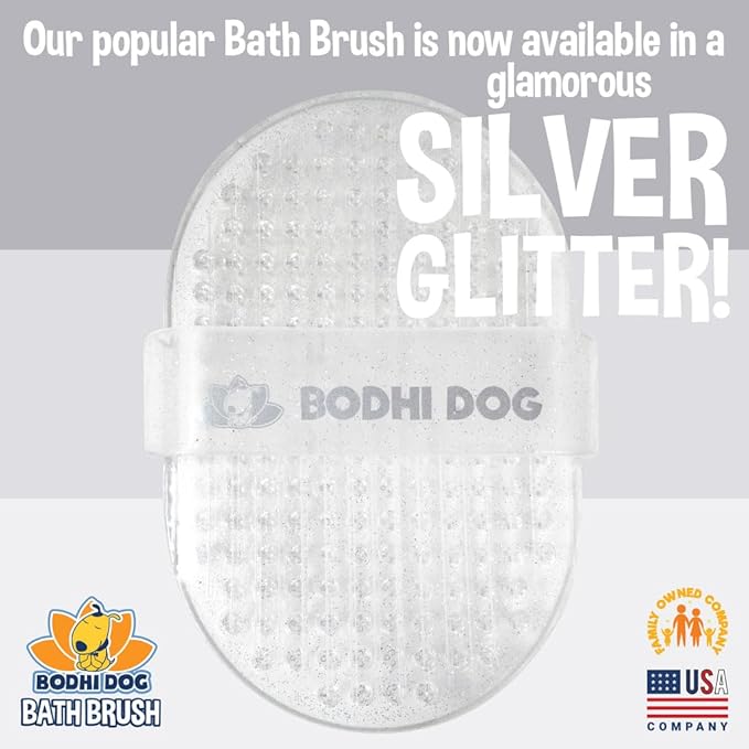 Bodhi Dog Shampoo Brush - Pet Grooming & Bath Supplies for Dogs and Cats - Bath Brush for Long & Short Hair - Premium Scrubber for Shower, Bathing & Massage (One Pack, Silver Glitter)-PawvioPets