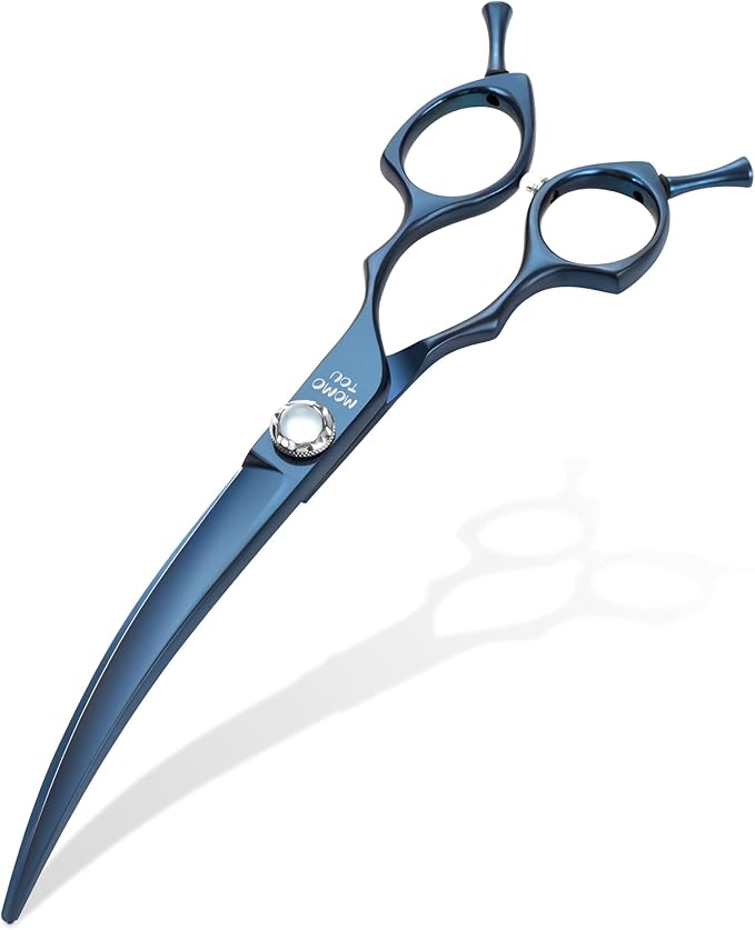 7 inch Matte Blue Curved Dog Grooming Scissors Professional 440C Stainless Steel Dog Shears Smooth Cutting Comfortable Grip and Easy to Use for Groomers and Home Use-PawvioPets