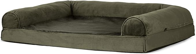 Furhaven Orthopedic Dog Bed for Large/Medium Dogs w/ Removable Bolsters & Washable Cover, For Dogs Up to 55 lbs - Faux Fur & Velvet Sofa - Dark Sage, Large-PawvioPets