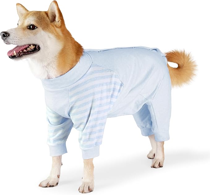 Dog Recovery Suit, Abdominal Wound After Surgery Wear, Anti Licking Bodysuit with Snaps, E-Collar & Cone Alternatives, Long Sleeve Dog Spay Surgical Onesie Prevent Shedding(3XL, Blue)-PawvioPets