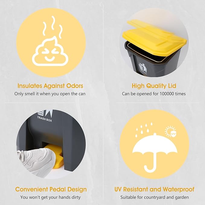 Dog Pooper Scooper, 20L Large Dog Poop Trash Can Outside with Removable Inner Bucket, Poop Trash Can for dog Outdoors with 90 Waste Bags, 37inch Long Handle Stainless Metal Tray & Rake-PawvioPets