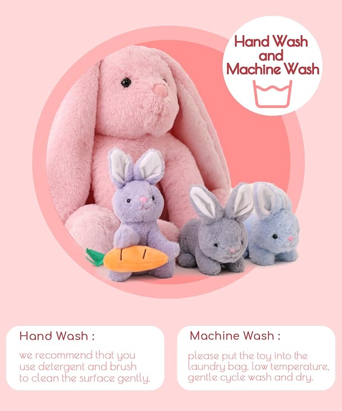 5 Pieces Rabbit Stuffed Animals for Girls,1 Mommy Rabbit with 4 Babies,Plush Bunny Stuffed Toy Gifts for Kids Children 3 4 5 6 7 8 9 Years,Soft Stuffed Bunny for Christmas,Birthday,Party Decorations-PawvioPets