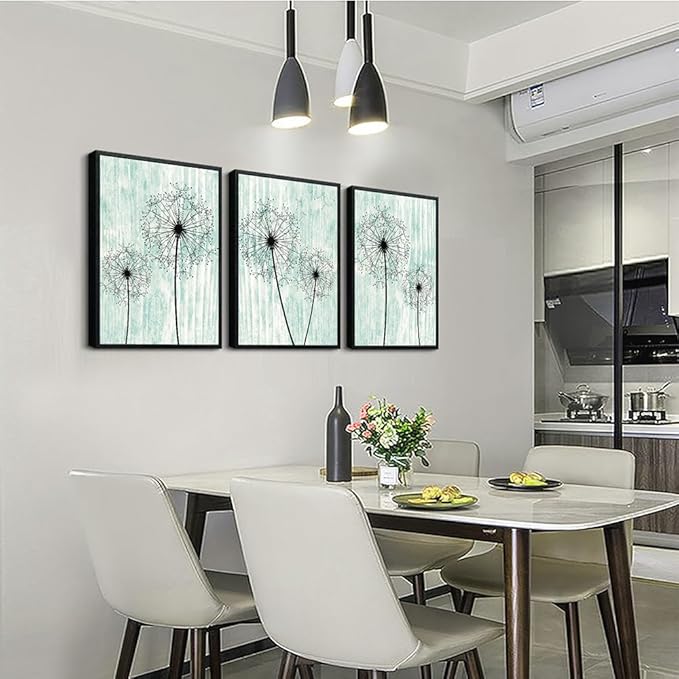 AHUASJART Black Framed Wall Art for Living Room Wall decor for Bedroom Room Decor light green background Pictures Dandelion Paintings posters kitchen Home Decorations 3 Piece Framed Prints Artworks-PawvioPets