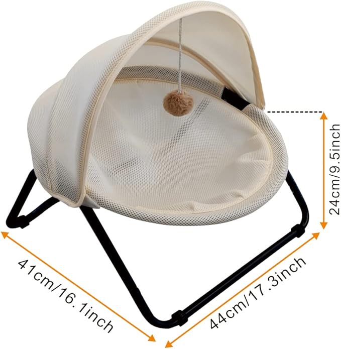 Cat Bed, Pet Hammock Bed for Cats and Dogs, Comfortable and Breathable Elevated Cat & Dog Nest, Easy to Assemble, Cover Removable and Washable, Suitable for Indoor and Outdoor Use (Cream)-PawvioPets