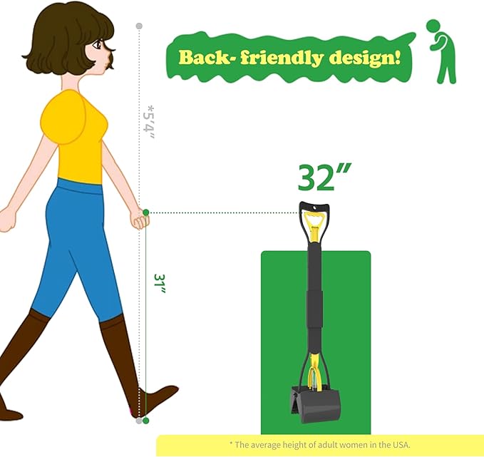 32" Heavy Duty Dog Pooper Scooper for Large Dogs, Extra Long Handle Foldable Poop Pick Up Tool with Durable Spring, Great for Yard, Lawns, Grass, Dirt, Gravel-PawvioPets