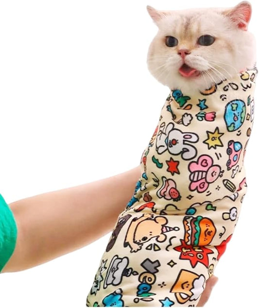 Cat Grooming Wrap – Self-Adherent Anti-Scratch Swaddle Restraint Bag for Nail Cutting, Medication, Multifunctional Care - Calm Cozy Burrito Papoose Pet Magic Blanket (31.5*31.5inches within 22lbs)-PawvioPets