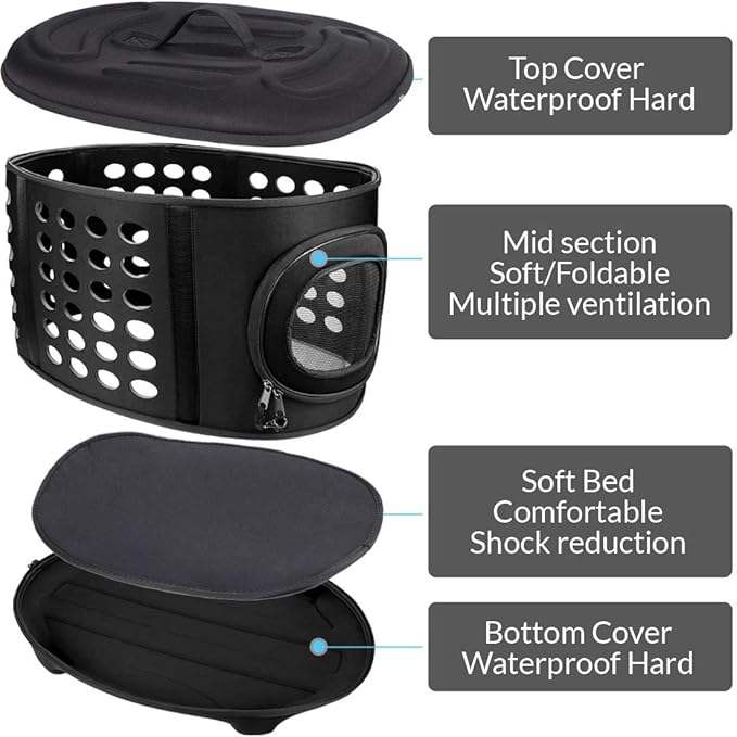 Collapsible Cat Carrier Hard, Travel Pet Carriers Bag for Small Dogs for Car Travel with Ventilation Guinea Pig 2 Small Cats Carrier Cage Dog Crate (Black)-PawvioPets
