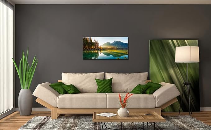 Beautiful Lake Mountain Range Sunrise Sunset Landscape Canvas Wall Art for Living Room, Autumn Forest National Park Scenery, Nature Scenic Picture Print Artwork Painting Decor,Inner Frame 20x40-PawvioPets