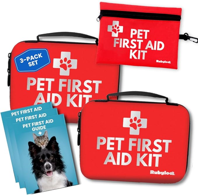 Dog First Aid Kit 3-Pack – 2 Hard-Sided & 1 Compact Travel Pet First Aid Kits – Vet-Approved Emergency Supplies with First Aid Guide, Tick Remover, Thermal Blanket for Hiking, Camping, Car, RV-PawvioPets