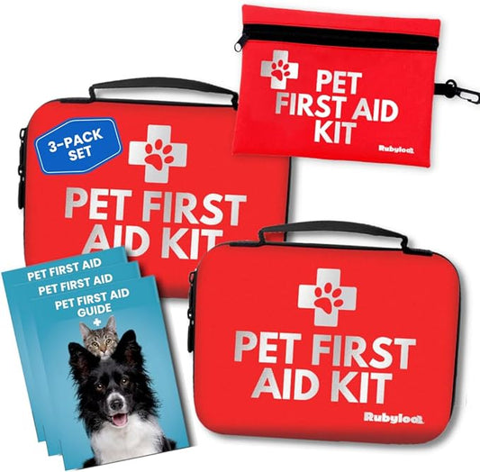 Dog First Aid Kit 3-Pack – 2 Hard-Sided & 1 Compact Travel Pet First Aid Kits – Vet-Approved Emergency Supplies with First Aid Guide, Tick Remover, Thermal Blanket for Hiking, Camping, Car, RV-PawvioPets