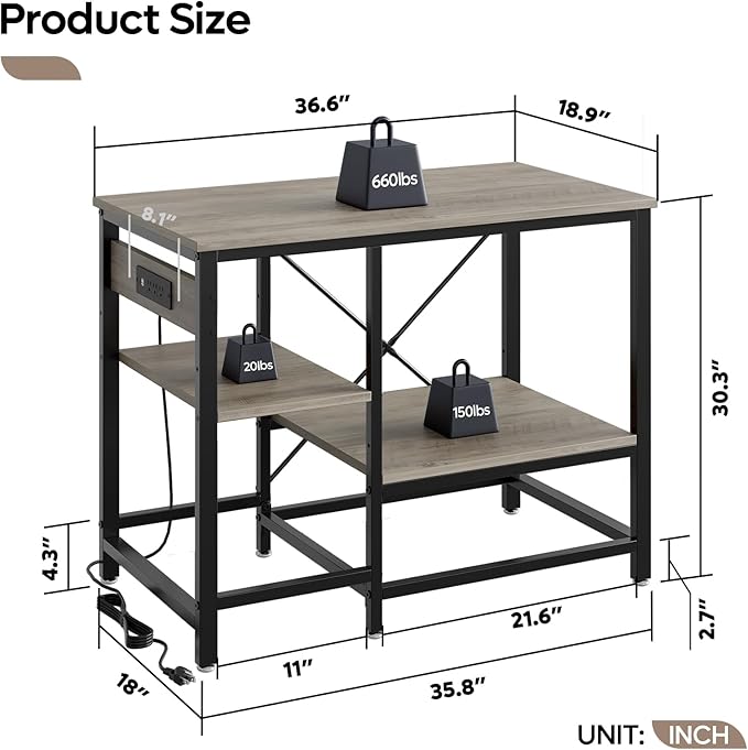 40-50 Gallon Fish Tank Stand with Charging Station, 36x19 Metal Aquarium Stand with 3-Tiers Adjustable Storage Shelves, 6-Legs Reptile Terrarium Stand, 660 LBs-PawvioPets