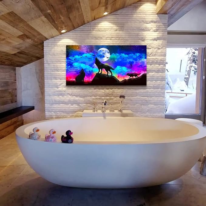 Canvas Wall Art For Living Room Family Wall Decor For Bedroom Modern Office Decorations Animal Wolf Wall Pictures Artwork Blue Starry Sky Scenery Painting Room Canvas Art Prints Home Decor 20" X 40"-PawvioPets