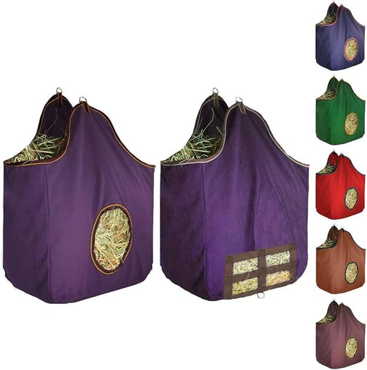 Derby Originals Large 24 OZ Canvas Horse Hay Bag 2 Sided Combo Design X Wide Gusset and 6 Month Warranty-PawvioPets