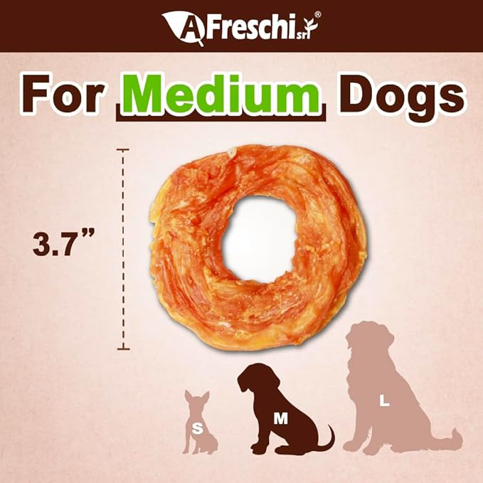 Afreschi Natural Turkey Tendon Ring (M) Pack of 2, Dog Treats for Signature Series, All Natural Human Grade Puppy Chew, USA-Sourced Turkey Tendon, Hypoallergenic, Rawhide Alternative-PawvioPets