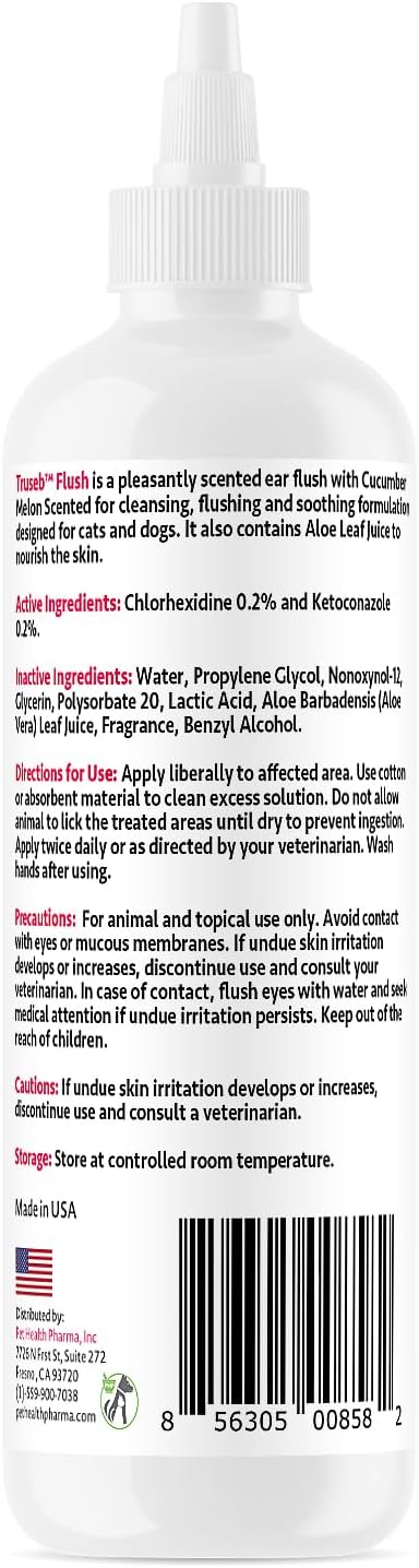 All Natural Ear Flush for Dogs & Cats, Ketoconazole & Chlorhexidine Ear and Vet-Strength Ear wash with a Light Scent (USA) (Ketoconazole & Chlorhexidine Ear Flush, 12 oz)-PawvioPets