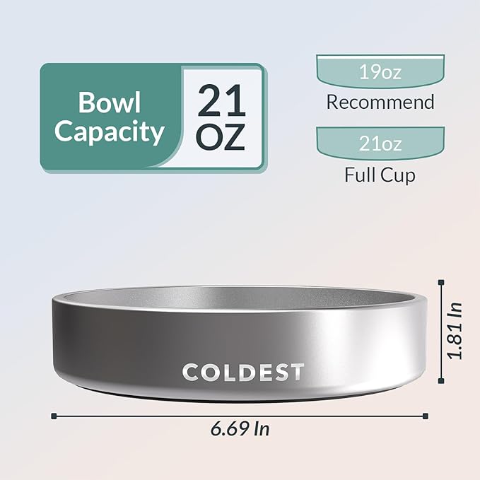 Coldest Dog Bowl - Anti Rust Metal, Non Slip, 3 Layers Insulated Stainless Steel Dog Bowls - Spill Proof & Heavy Duty - Water Bowl for Dogs, Cats, Dish Washer Safe (21 oz, Polished Stainless Steel)-PawvioPets