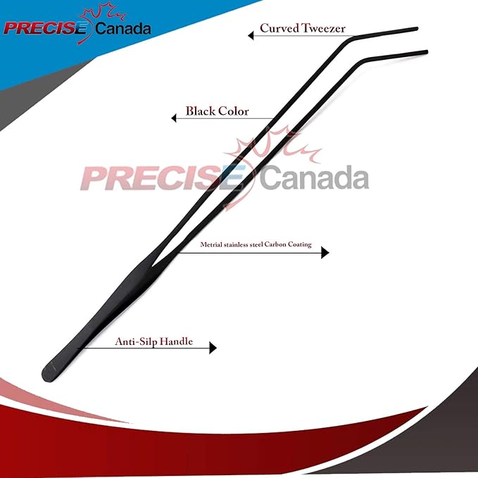 Aquarium Tweezers Stainless Steel Curved Tweezer with Carbonation Protection Coating Long Reptiles Feeding Tongs for Fish Tank Aquatic Plants Spider Snakes Lizards, 15 inch - Black-PawvioPets