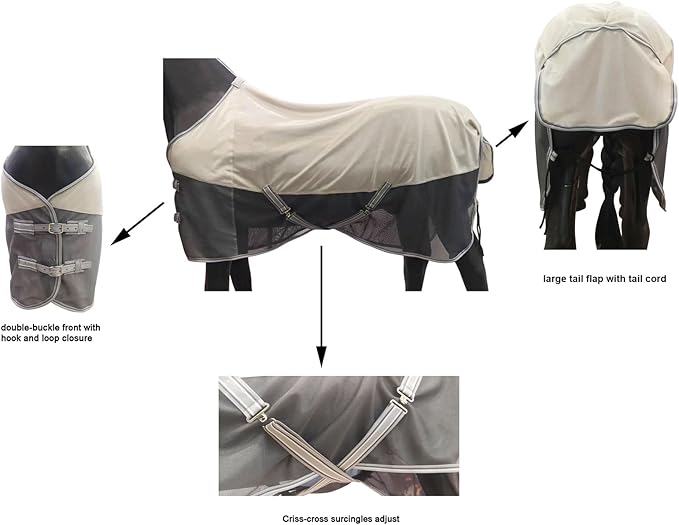 BARN & STABLE Breathable and UV Protective Horse Fly Sheets Tear-Resistant Mesh Fly Sheets for Horse Comfy Equine Summer Sheets with Removable Web Leg Straps-PawvioPets