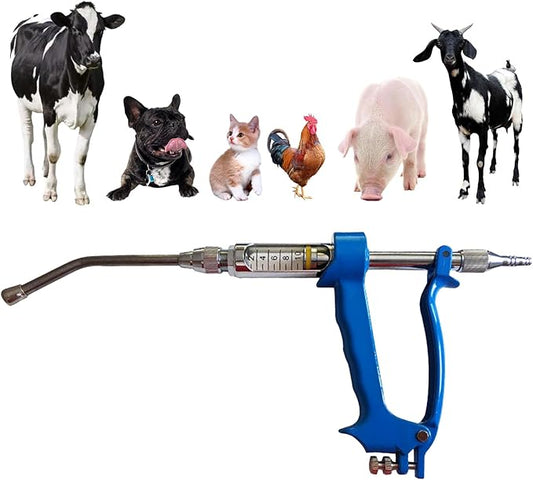 10ML Veterinary Metal Feeding Gun, Continuous Drench Gun Dosing Device Veterinary Adjustable Medicine Dispenser Husbandry Autonomous Feeding Tool, for Pig Cow, Sheep, Horse (Blue, 10ML No Bottle)-PawvioPets
