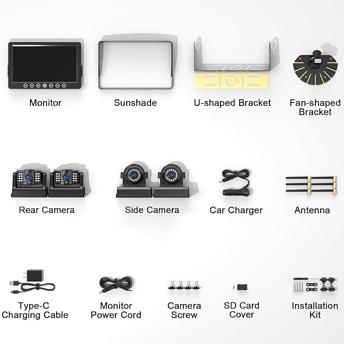 Fookoo HD 1080P 9" Magnetic Wireless Backup Camera,9" IPS Monitor, Rechargeable 2 Side View 2 Rear View Cameras, 1-Min Easy Install, Long Battery Life No Drilling IR Light for RV Truck Trailer DCX904-PawvioPets