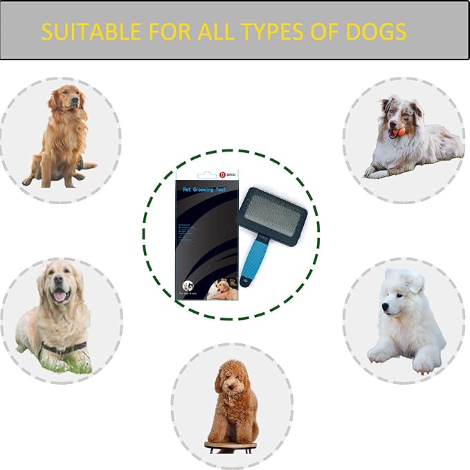 Dog Brush for Long Haired Dogs - Large Firm Slicker Brushes for Poodles, Goldendoodles & Shedding Grooming - Soft Massage Stainless Steel Pins (25mm/1") - Gentle Pet Grooming Wire-PawvioPets