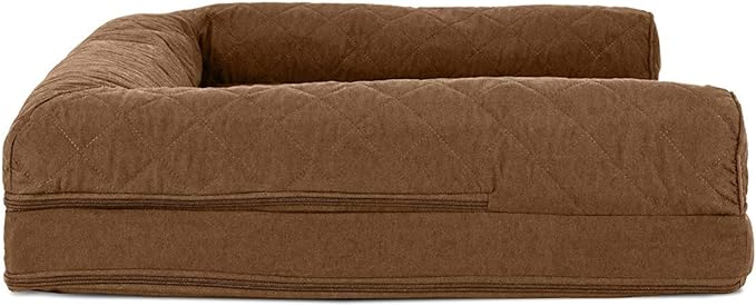 Furhaven Cooling Gel Dog Bed for Large/Medium Dogs w/ Removable Bolsters & Washable Cover, For Dogs Up to 55 lbs - Quilted Sofa - Toasted Brown, Large-PawvioPets