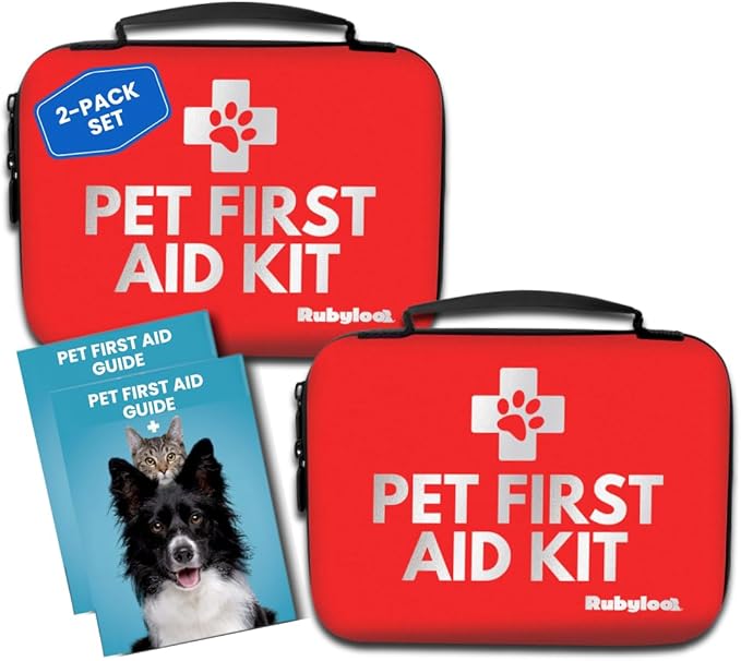 Dog First Aid Kit 2-Pack – Vet-Approved Pet First Aid Supplies for Dogs & Cats in Emergencies – Pet First Aid Guide, Tick Remover, Slip Leash & Medical Essentials for Home, Camping, Car, Travel-PawvioPets