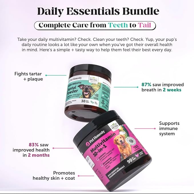 Dog Breath Freshener Dental Powder for Teeth Cleaning Plaque Off, Dental Care for Large Dogs, Tartar Remover for Teeth with Natural Herbal Blend + Postbiotics (Mint - 60 Servings)-PawvioPets