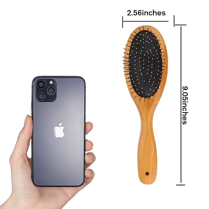 ClumsyPets Dog & Cat Ball Pin Slicker Grooming Brush with Bamboo Handle for Pets Massage Bath and Removes Mats Loose Fur Hairs-PawvioPets
