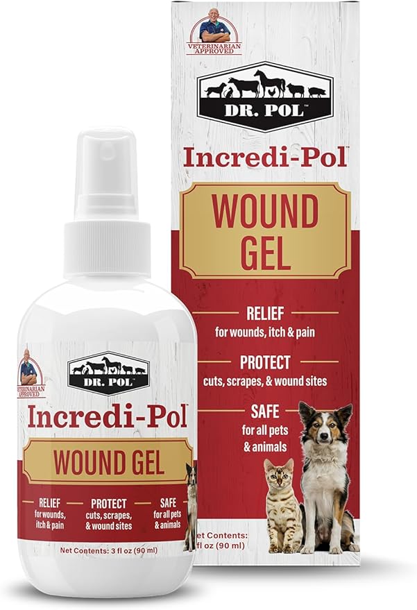 Dr. Pol Incredi-Pol Wound Gel Spray for Dogs, Cats, and All Animals - Dog Wound Care Gel to Relieve Itch and Pain - Protects Wounds, Scrapes, and Incisions - 3 Fluid Ounces-PawvioPets