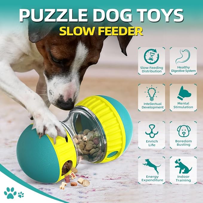 Dog Puzzle Toys, Rolling Treat Dispensing Ball, Brain Stimulation & Slow Feeder, Dog Enrichment Toys to Keep Them Busy (Green)-PawvioPets