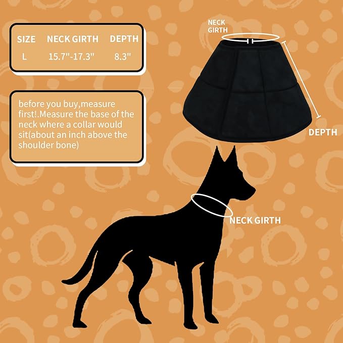 Adjustable Dog Cat Cone,Soft Recovery Cat Cone Collar,Dog Protective Collar for Cats,Puppy and Dogs,Black,Large-PawvioPets