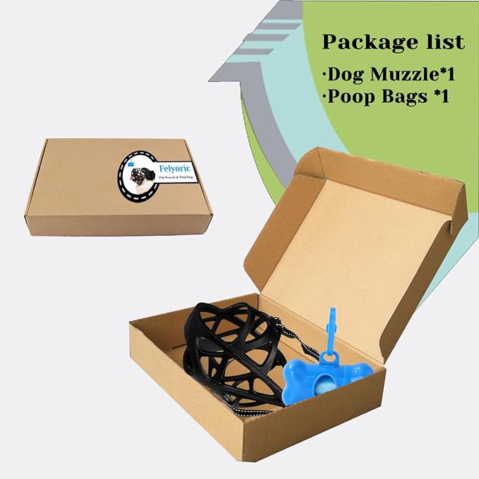 Dog Muzzle, Breathable Basket and Soft Cage Black Dog Mouth Cover,Anti-Biting, Barking and Chewing for Small Medium Large Dogs, 1 Pack Poop Bags for Dogs (L)-PawvioPets