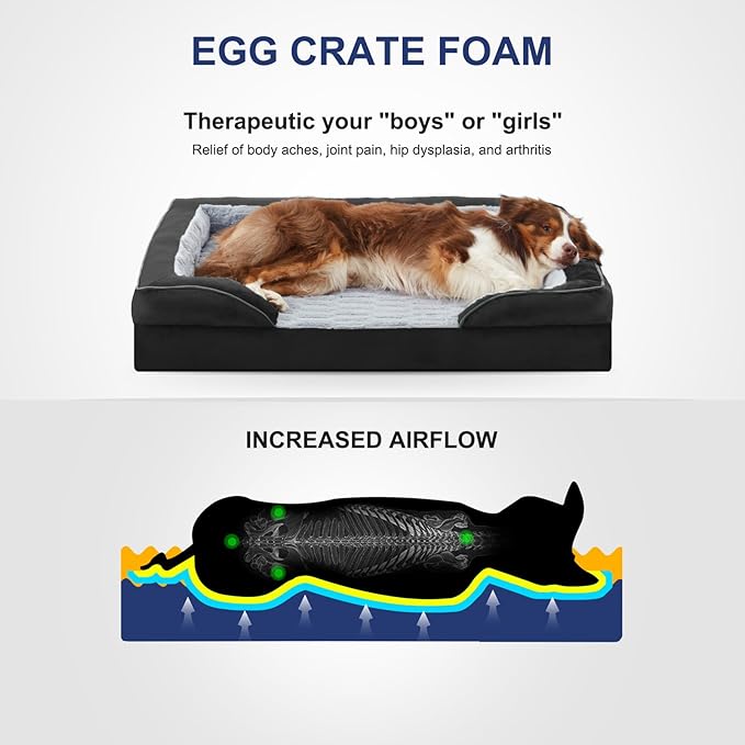 FURTIME Orthopedic Dog Bed for Small Dogs - Washable Dog Sofa Beds Small, Supportive Foam Pet Couch Bed with Removable Washable Cover, Waterproof Lining and Nonskid Bottom, Black-PawvioPets