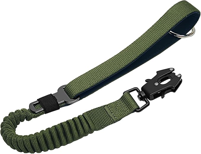 20” Strong Short Leash for Dog, Heavy Duty Bungee Dogs Leash with Padded Handle Car Seatbelt, Dog Training Leashs for Large or Medium Dogs - Can be Used with Other leashes (Army Green)-PawvioPets