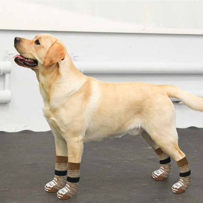 BEAUTYZOO Anti Slip Dog Socks for Small Medium Large Dogs,Paw Protector with Grips for Hardwood Floor Hot/Cold Pavement,Traction Control 3 Pairs AntiTwist Dog Shoes to Prevent Licking for Senior Dog-PawvioPets