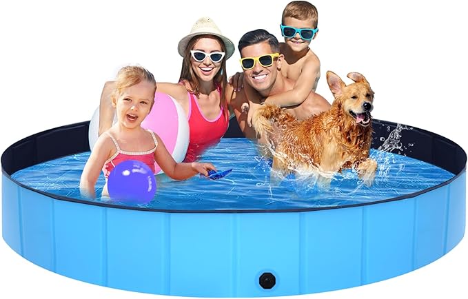 Foldable Dog Pool - 79" x 12" Anti-Slip Portable Dog Swimming Pool, Hard Plastic Collapsible Kiddie Pool for Outdoor and Indoor for Pets Dogs Cats and Kids-PawvioPets