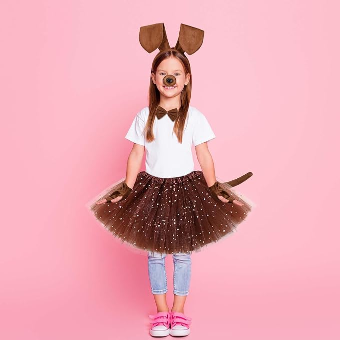 6 Pcs Puppy Costume for Women Include Dog Ears Headband,Bow Tie Tail Nose Paw Gloves and Tutu Skirt for Halloween-PawvioPets